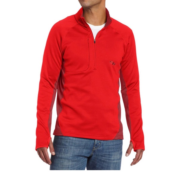 Outdoor Research 1/2 Zip Jacket Mens Size‎ L Red Adiant Hybrid Pullover Hiking - Picture 1 of 12